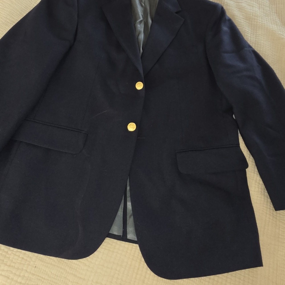 Saddlebred 40S Navy Blue Gold Button Mens Blazer Sport Coat Jacket